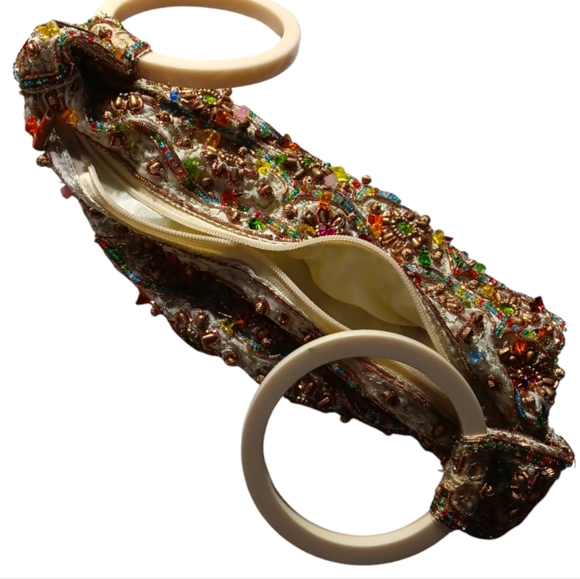 Made in India Wristlet Bangle bag W/Beaded detail SZ Small - Picture 7 of 9